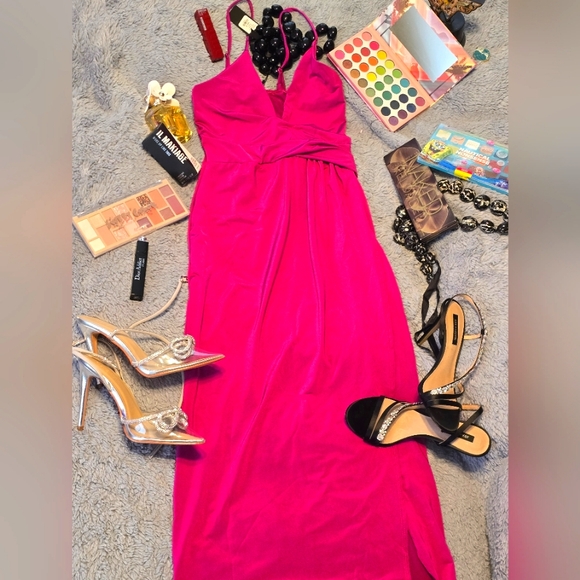 Beautiful Fuchshia/magenta long dress open leg size Small #SOLD - Picture 4 of 5